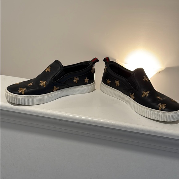 GUCCI Black & Gold Embroidered Bee & Star Dublin Slip On Sneaker Men’s Size 5G 🐝 - Picture 5 of 16